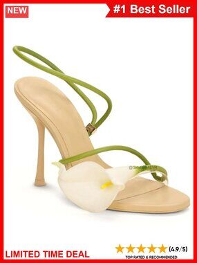 Floral High Heels Stilettos Open Toe Ankle Strap 4 Inch Heel
